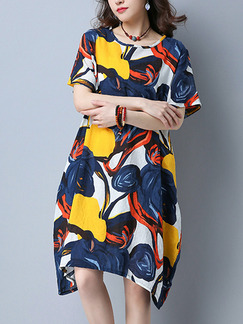 Colorful Shift Knee Length Plus Size Dress for Casual Party