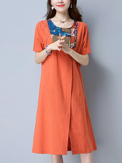 Orange Shift Knee Length Plus Size Dress for Casual Party