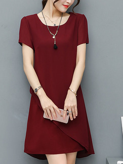 Red Shift Above Knee Plus Size Dress for Casual Office Evening Party