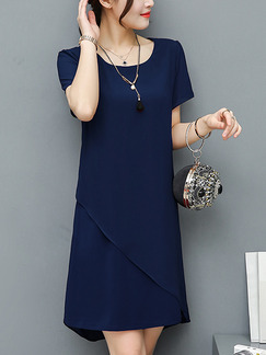 Blue Shift Above Knee Plus Size Dress for Casual Office Evening Party