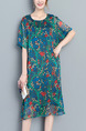 Blue Green Colorful Shift Knee Length Plus Size Dress for Casual Party