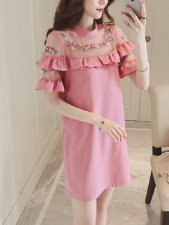 Pink Shift Above Knee Plus Size Cute Dress for Casual Office Evening Party