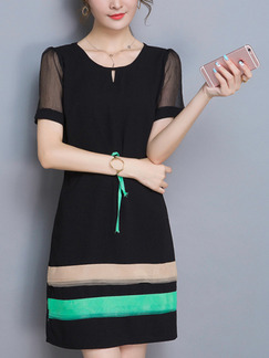 Black and Green Shift Above Knee Plus Size Dress for Casual Office Evening Party