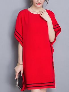 Red Shift Above Knee Plus Size Dress for Casual Party Office Evening