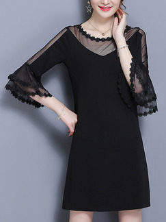 Black Shift Above Knee Plus Size Lace Dress for Casual Office Evening