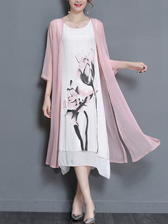 Pink and White Shift Midi Plus Size Cute Dress for Casual Party Evening