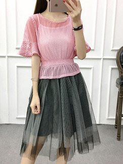 Pink and Grey Two Piece Knee Length Dress for Casual Party Office