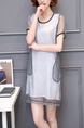 Grey and White Shift Above Knee Plus Size Dress for Casual Party Evening