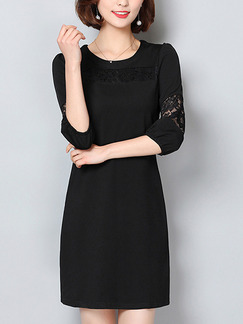 Black Knitted Linking Loose Plus Size Lace Sheath Above Knee Dress for Casual Party Office Evening