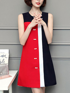 Red White and Black Shift Above Knee Plus Size Dress for Casual Office Evening Party