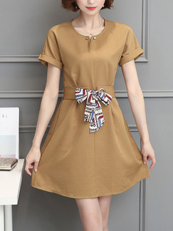 Brown Shift Above Knee Plus Size Dress for Casual Office Party Evening