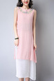 Pink and White Shift Midi Plus Size Cute Dress for Casual
