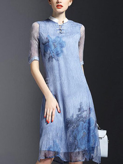 Blue Shift Knee Length Plus Size Shirt Dress for Casual Party Evening
