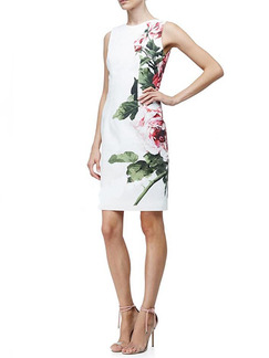 White Colorful Sheath Above Knee Plus Size Floral Dress for Casual Evening Office