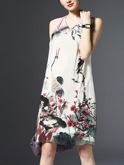 Colorful Shift Above Knee Plus Size Floral V Neck Dress for Casual Party Office Evening