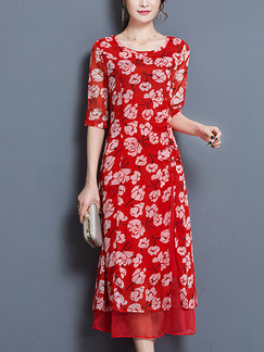 Red Shift Midi Plus Size Floral Dress for Casual