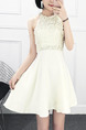 White Fit & Flare Above Knee Plus Size Halter Dress for Casual Party Nightclub
