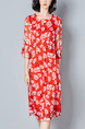 Red Shift Knee Length Plus Size Floral Dress for Casual
