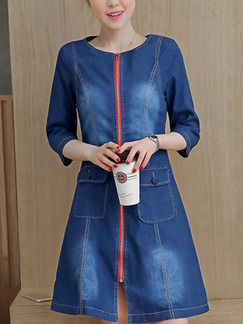 Blue Shift Above Knee Plus Size Denim Dress for Casual Office Party Evening