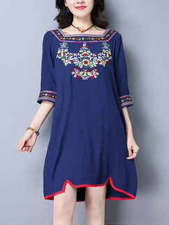 Blue Shift Above Knee Plus Size Dress for Casual Party