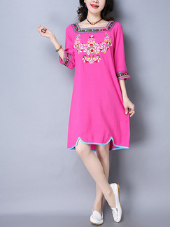 Pink Shift Above Knee Plus Size Cute Dress for Casual Party