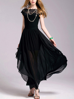 Black Shift Maxi Plus Size Lace Dress for Casual Evening