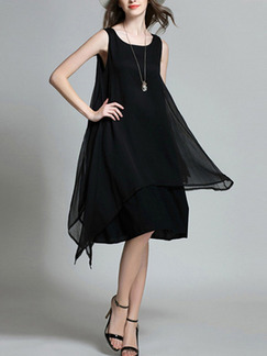 Black Shift Knee Length Plus Size Dress for Casual Party Evening