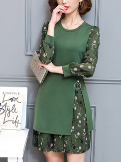 Green Sheath Above Knee Plus Size Long Sleeve Dress for Casual Office Evening
