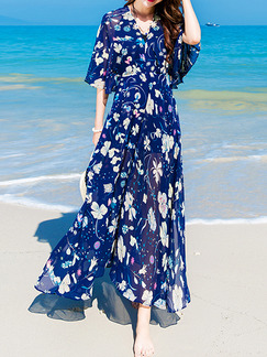 Blue Colorful V Neck Maxi Dress for Casual Beach