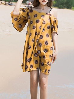 Yellow Shift Above Knee Slip Dress for Casual Beach