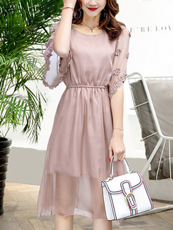 Pink Fit & Flare Knee Length Plus Size Dress for Casual Office Evening Party
