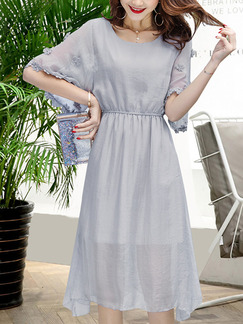 Grey Fit & Flare Knee Length Plus Size Dress for Casual Office Evening Party