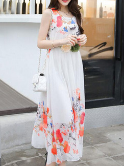 White Colorful Shift Maxi Dress for Casual Beach