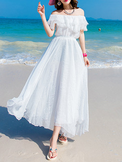 White Maxi Off Shoulder Dress for Casual Beach