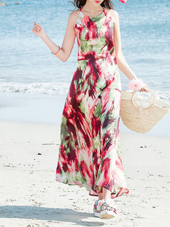 Colorful Maxi Plus Size Halter Dress for Casual Beach