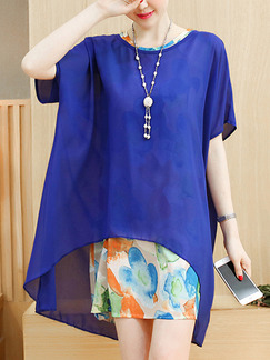 Blue Colorful Shift Above Knee Plus Size Dress for Casual Office Evening Party