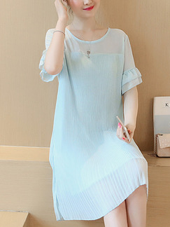Blue Shift Above Knee Plus Size Dress for Casual Office Party Evening