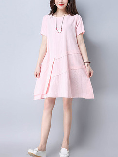 Pink Shift Above Knee Plus Size Cute Dress for Casual Party