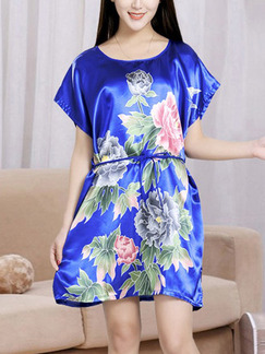 Blue Colorful Shift Above Knee Floral Dress for Casual Party Evening