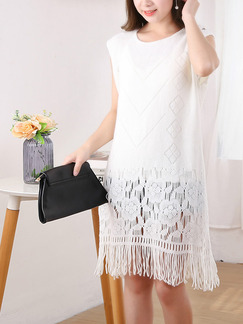 White Shift Knee Length Lace Dress for Casual Party