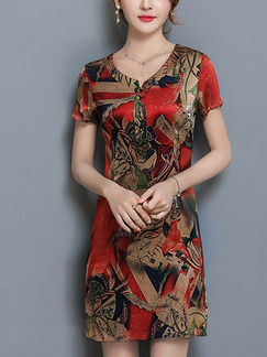 Red Colorful Sheath Above Knee Plus Size Dress for Casual Office Evening