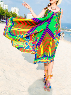 Colorful Maxi Slip V Neck Plus Size Dress for Casual Beach