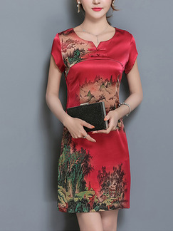 Red Colorful Sheath Above Knee Plus Size Dress for Casual Party Evening