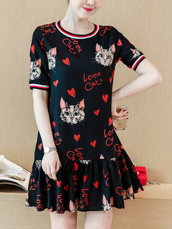 Black and Red Shift Above Knee Plus Size Dress for Casual Party