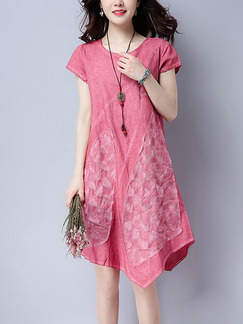 Pink Shift Knee Length Cute Plus Size Dress for Casual Party Evening Office