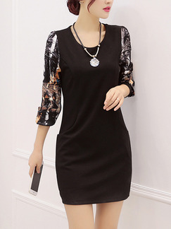 Black Bodycon Above Knee Plus Size Dress for Casual Office Evening Party