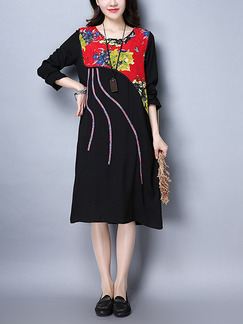 Black Colorful Shift Midi Plus Size Dress for Casual Party