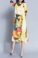 Yellow Colorful Shift Midi Plus Size Dress for Casual Party Evening Office