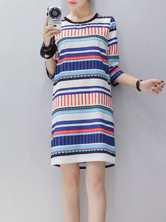 Colorful Stripe Shift Above Knee Plus Size Dress for Casual Party