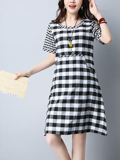 Black and White Shift Knee Length Plus Size Dress for Casual Party Evening Office